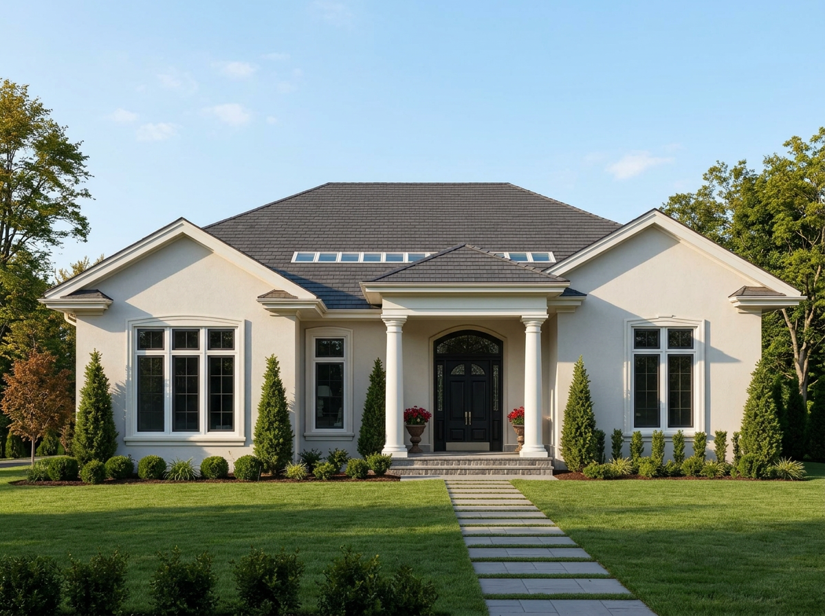 Permanent eave lighting on luxury home, before