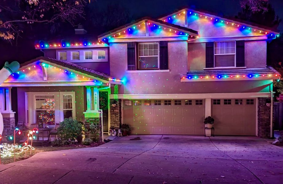 christmas lights installation on a house