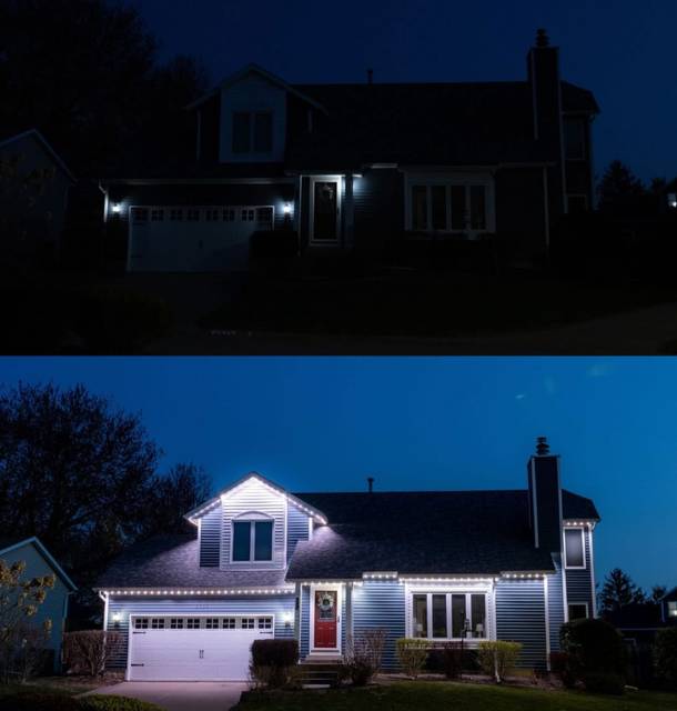 christmas lights installation on a house
