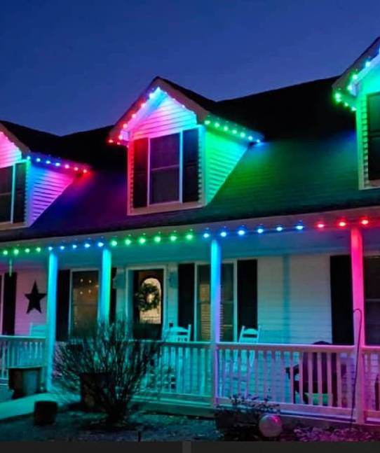 christmas lights installation on a house