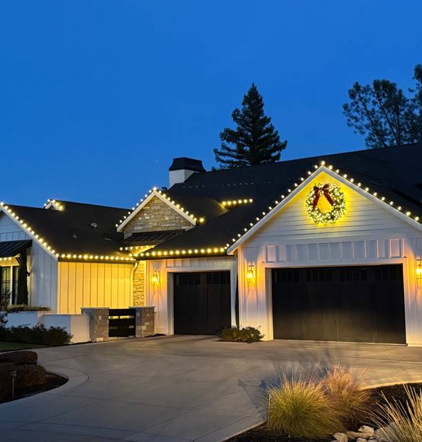 christmas lights installation on a house